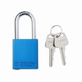 thumbnail image 1 of Padlock, Keyed Different, Aluminum, Blue, 1 1/2 in Shackle Height, 1 1/2 in Body Width, 1 of 1