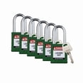 thumbnail image 1 of Padlock, Keyed Alike, Nylon, Green, 1 1/2 in Shackle Height, 1 1/2 in Body Width, 6 No. of Keys, 1 of 1