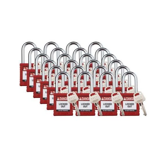 Brady Padlock,6 Pins,Red,PK24 SDPL-RED-38ST-KD24