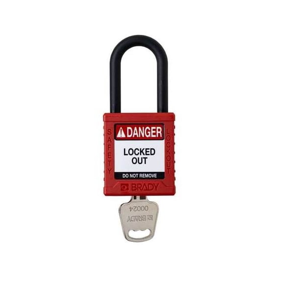 Padlock, Keyed Different, Nylon, Red, 1 1/2 in Shackle Height, 1 1/2 in Body Width, 1 No. of Keys