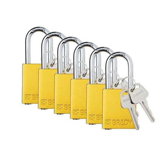 Brady Padlock,6 Pins,Yellow,PK6 SDAL-YLW-38ST-KD6