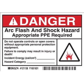 Brady 121138 3.5" x 5" Arc Flash & Shock Labels (Danger Pictogram)
