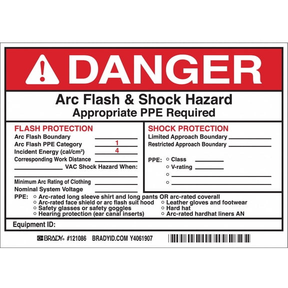 brady 121086 arc flash protection label, 5 in. h, pk5