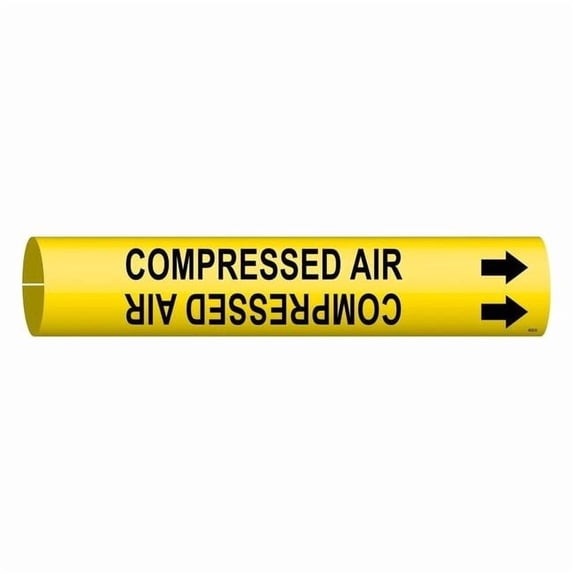 brady 4032-d b-915 coiled printed plastic sheet, black on yellow bradysnap-on pipe marker for 4"-6" outside pipe diameter, legend "compressed air"