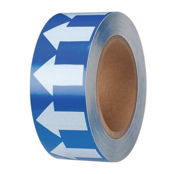 Brady Arrow Tape, Vinyl, 2 in W x 90 ft. L, Adhesive Mounting, White/Blue 91423