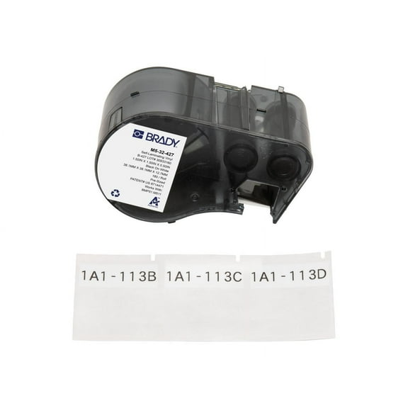 Brady Self-Laminating Vinyl Wrap Around Labels Black on White, Clear, 180 Labels