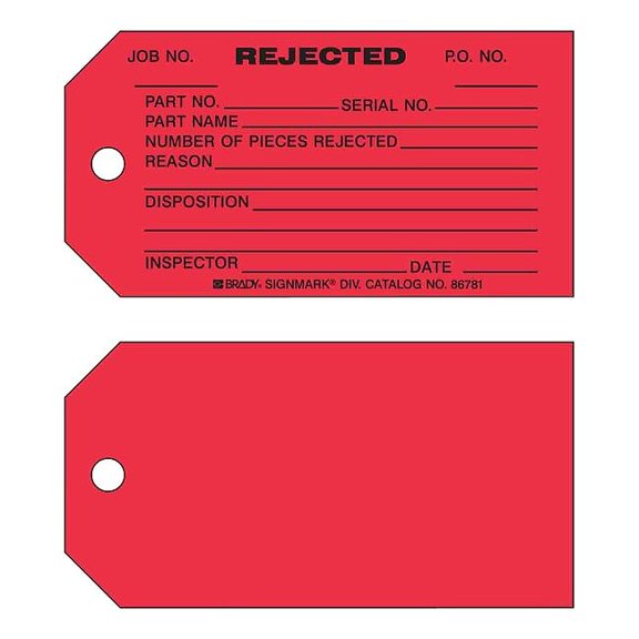 Brady Prod Stat Tag,3 x 5-3/4 In,Bk/R,PK100 86781