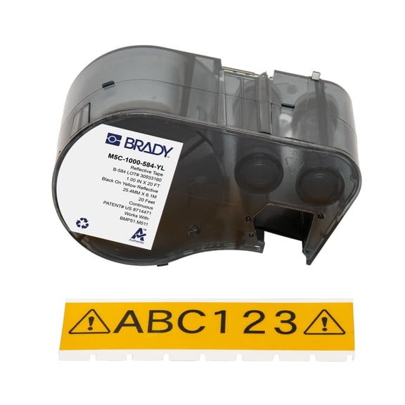 Brady Reflective Tape Label Tape for Label Printer BMP51/BMP53/M511 - Self Adhesive Printer Labels - Black on Yellow (25,40 mm (W) x 6,10 m (L)) - M5C-1000-584-YL CA3
