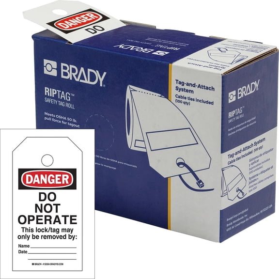 Brady RipTag Safety Tag Roll Do Not Operate, 3" W x 5.75" H, Black/Red/White, 100/RL CA2