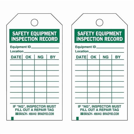 Brady Saf Eapt Inspection Rcd Tag,Grn/Wht,PK10 86443