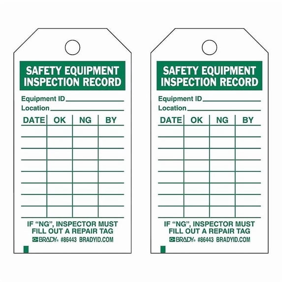 Brady Saf Eapt Inspection Rcd Tag,Grn/Wht,PK10 86443