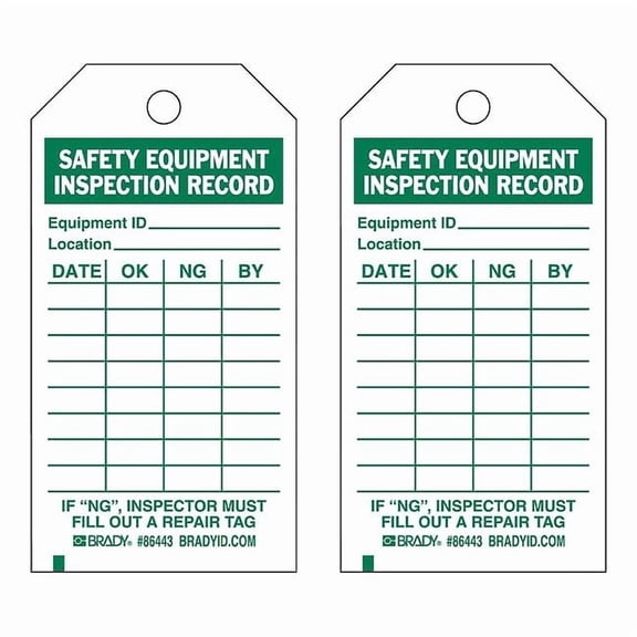 Brady Saf Eapt Inspection Rcd Tag,Grn/Wht,PK10 86443