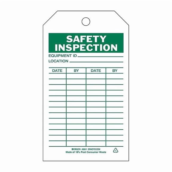 Brady Saf Inspection Tag,7 x 4 In,Grn/Wht,PK10 86611