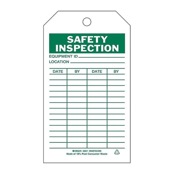 Brady Saf Inspection Tag,7 x 4 In,Grn/Wht,PK10 86611