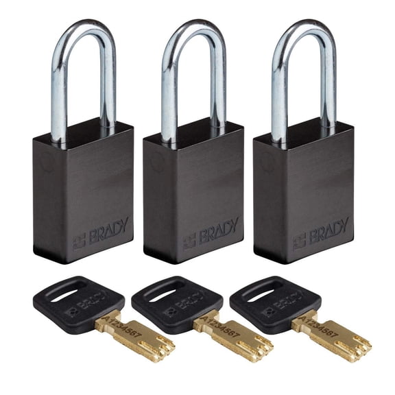 Brady SafeKey Lockout Padlock Aluminum Blue 1.5" Steel Shkl Keyed Alike 3 Pk CA3