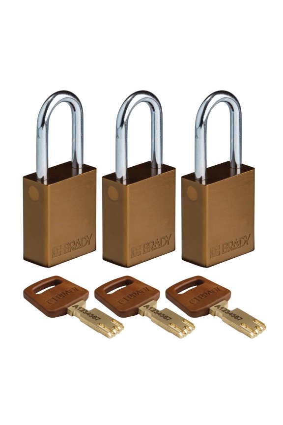 SafeKey Lockout Padlock Aluminum Brown 1.5" Steel Shkl Keyed Alike 3 Pk CA2