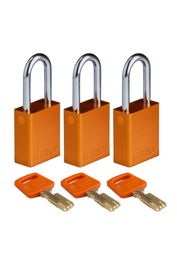 SafeKey Lockout Padlock Aluminum Orange 1.5" Steel Shkl Keyed Alike 3 Pk CA2