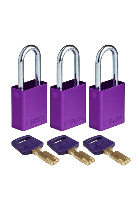 SafeKey Lockout Padlock Aluminum Purple 1.5" Steel Shkl Keyed Alike 3 Pk CA2