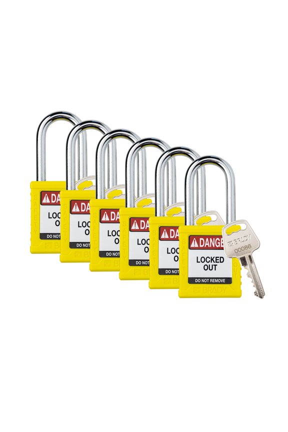 Safety Lockout Padlock Sets - 6 Pack - Yellow - Keyed Different Safety Lockout Padlocks - 1 Key Per Lock - SDPL-YLW-38ST-KD6 CA2