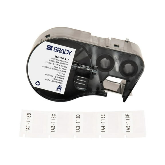Brady Wraparound Label, White, Vinyl, 1 in W M4-136-417