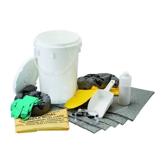 Spill Kit, 5 gal Volume Absorbed per Kit, 6 1/2 gal Capacity, Bucket, White