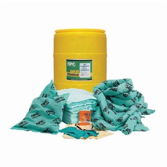 Spill Kit, 37 gal Volume Absorbed per Kit, 55 gal Capacity, Drum, Yellow