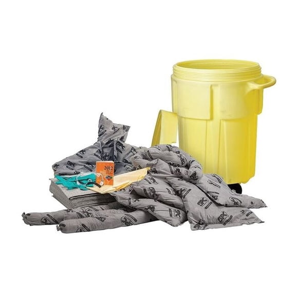 Spill Kit, 38 gal Volume Absorbed per Kit, 55 gal Capacity, Drum, Yellow