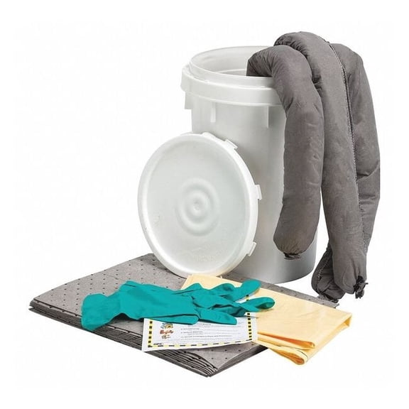 Spill Kit, 5 gal Volume Absorbed per Kit, 6 1/2 gal Capacity, Bucket, White, 16