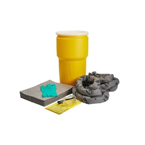 Spill Kit, 12 gal Volume Absorbed per Kit, 14 gal Capacity, Drum, Gray