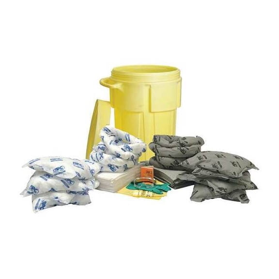 Spill Kit, 55 gal Volume Absorbed per Kit, 55 gal Capacity, Drum, Yellow