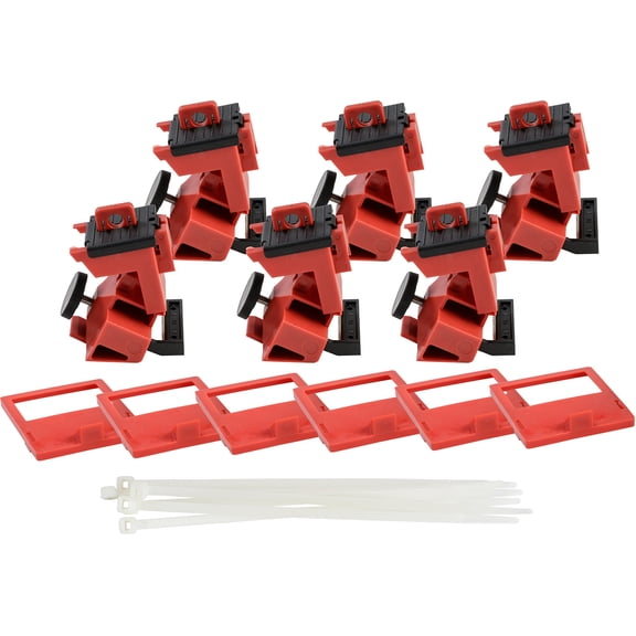 Brady Taglock Circuit Breaker Lockout Devices - 480/600 Volt Clamp-On Single-Pole Breaker Lockout Device with Detachable Cleat, No Lock Needed - Red - 148687 (Pack of 6) CA3