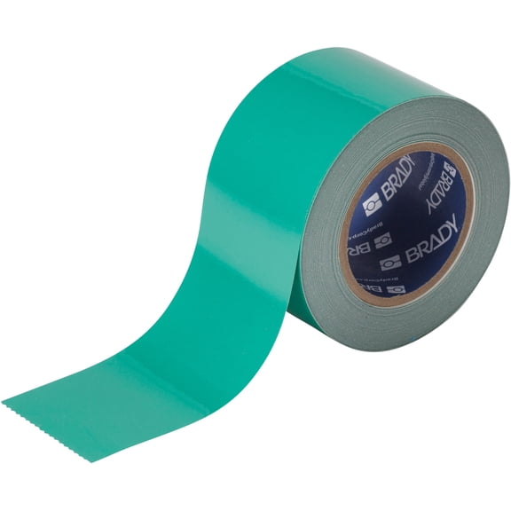 Brady ToughStripe Floor Marking Tape - Green, Non-Abrasive Floor Tape - 4" Width, 100' Length for Concrete, Harsh Conditions, Forklift, High Traffic Floors (104375) CA3