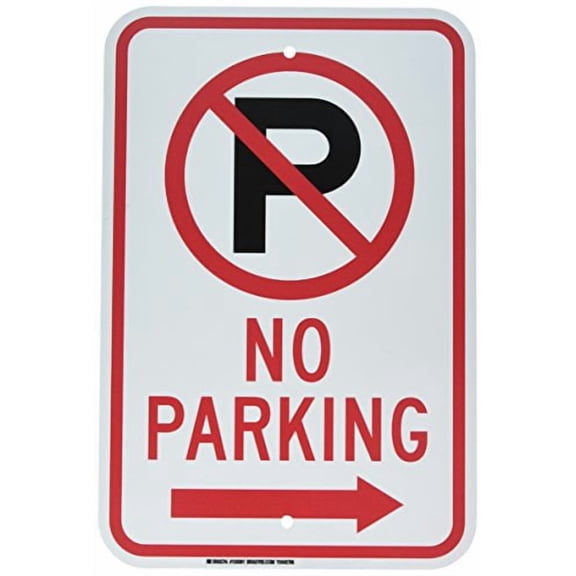 Brady 124381 Traffic Control Sign, Legend"No Parking (W/Right Arrow)", 18" Height, 12" Width, Black and Red on White