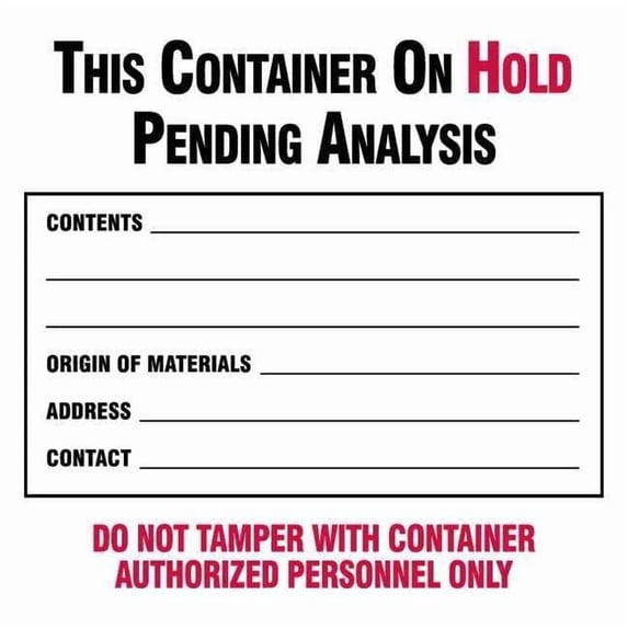 Brady Waste Label, 6 in Height, 6 in Width, Paper, Square, English 60366