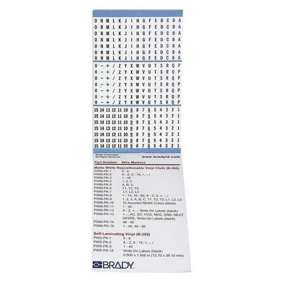 Brady Wire Marker Book,Preprintd, Self-Adhesiv, PWM-PK-8 PWM-PK-8