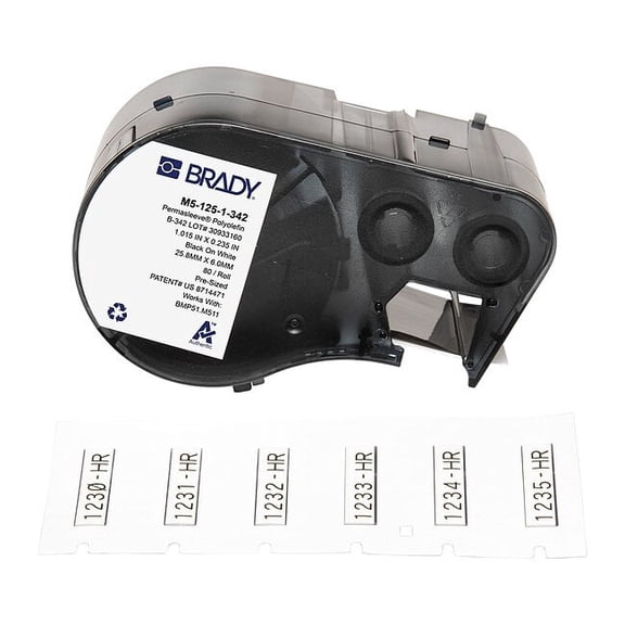 Brady Sleeve Label, White, Polyolefin, 1 in W M5-125-1-342