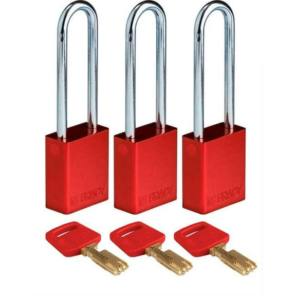Brady Lockout Padlock,Alum.,Red,Key Alike,PK3 ALU-RED-76ST-KA3PK