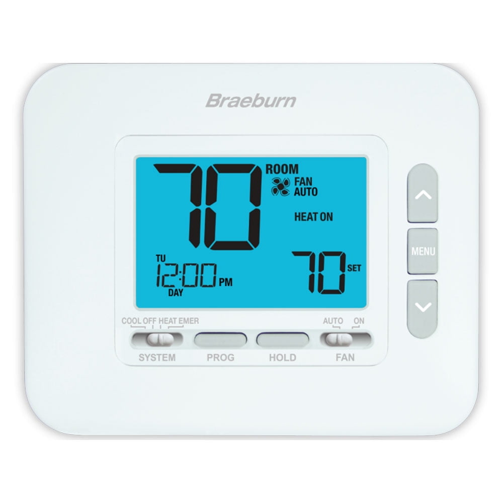 White Programmable Digital Thermostat with Blue Backlight Display