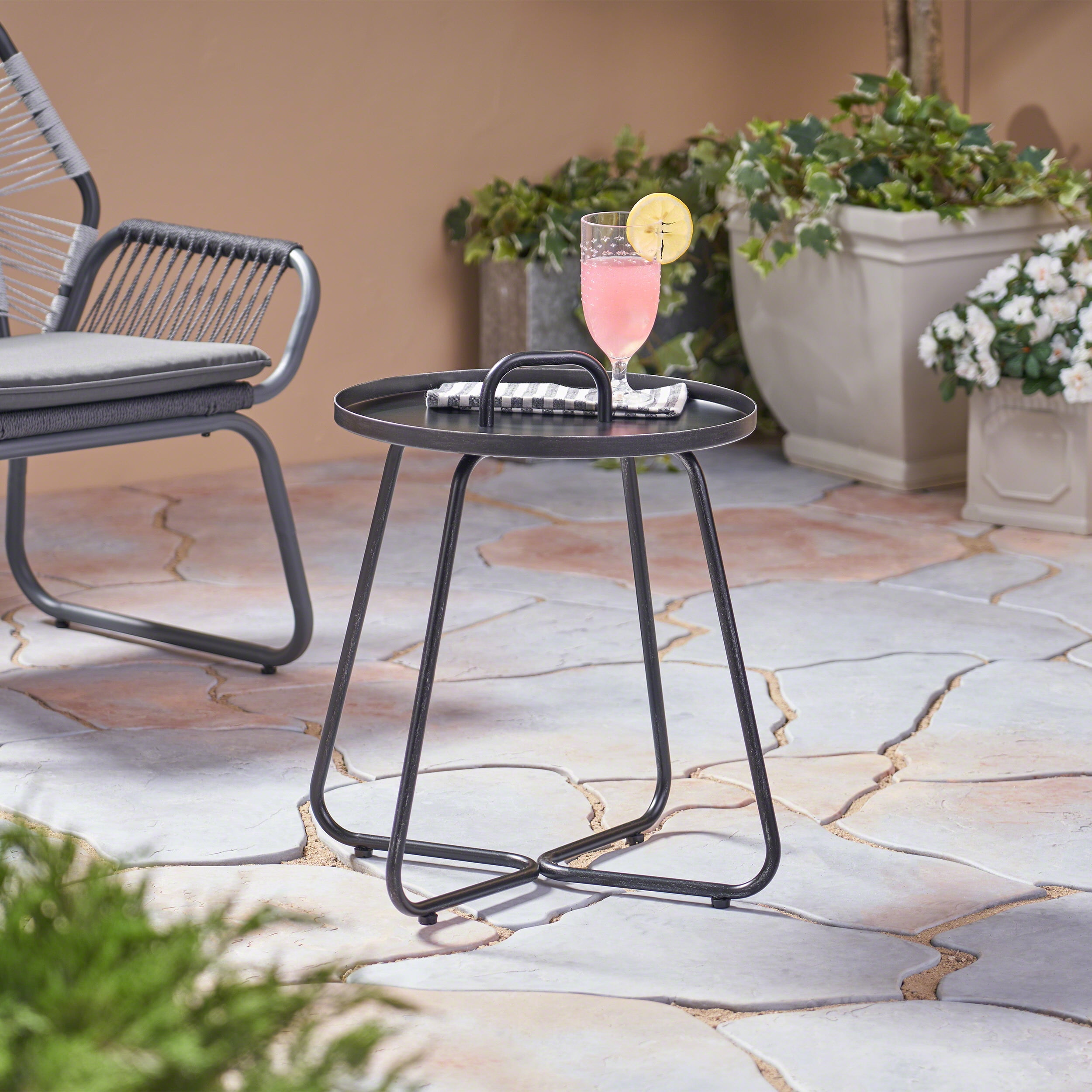 Braelynn Outdoor Aluminum Side Table, Matte Black