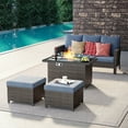 thumbnail image 1 of Brafab 5-Seat Outdoor Patio Furniture Set with 44" Gas Fire Pit Table PE Wicker Patio Conversation Sets Cushioned Seat Couch Outdoor Sectional Chair Sofa, 1 of 7