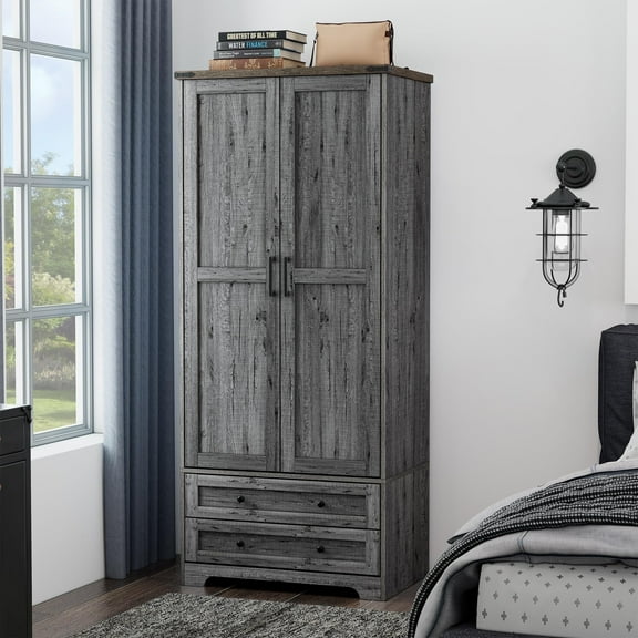 Brafab 71" Modern Functional Armoire Wardrobe Closet with Adjustable Shelf, Hanging Rail, and 2 Wide Drawers