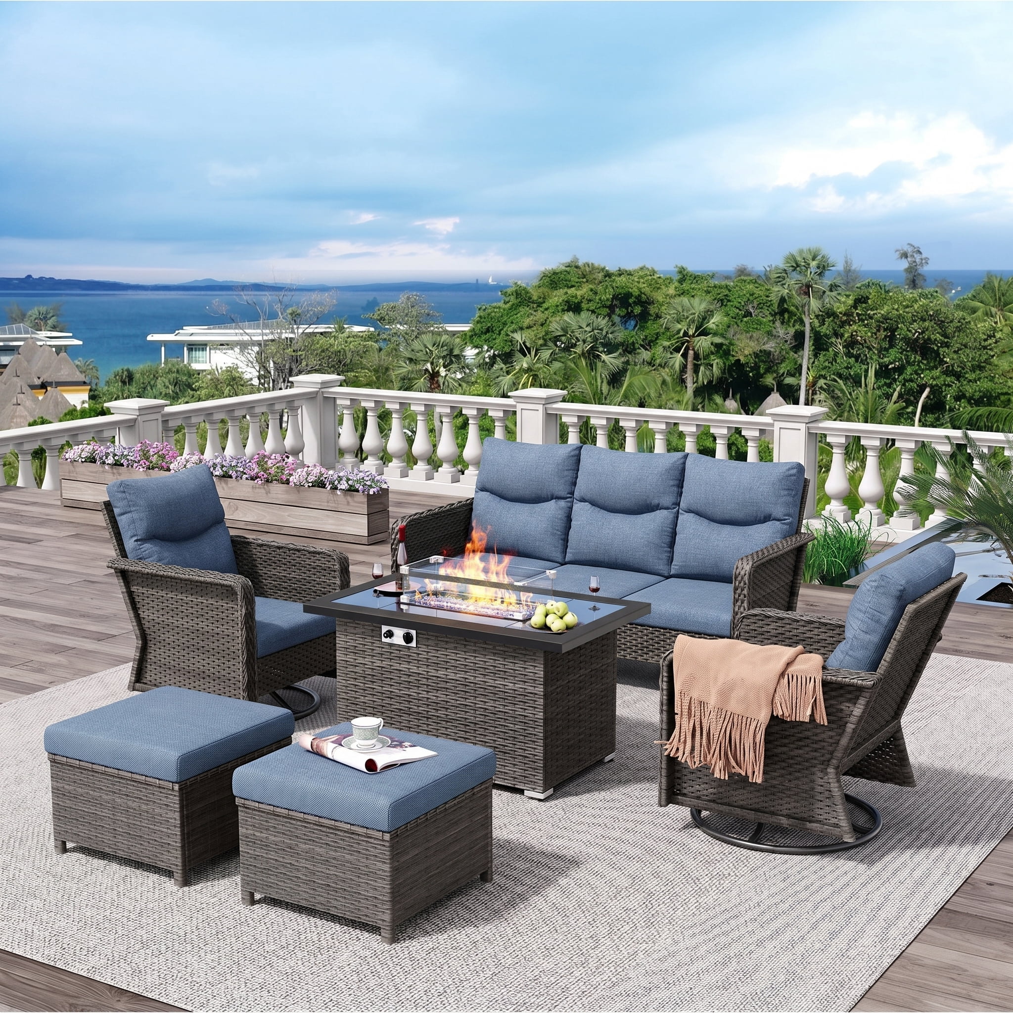 Brafab 7 Seat Outdoor Patio Furniture Set with with22.8 High Back ...