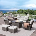 thumbnail image 1 of Brafab 7 Seat Outdoor Patio Furniture Set with Swivel Chair and 44" Gas Fire Pit Table, PE Wicker Patio Conversation Sets Cushioned Seat Couch Outdoor Sectional Chair Sofa Set for Yard Garden Porch, 1 of 10