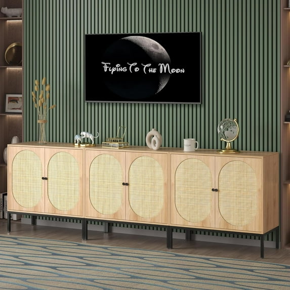 Brafab Easy Assembly Classic Sideboard, MDF Rattan Steel Oak, 2 Shelves