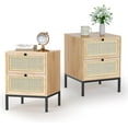 thumbnail image 1 of Brafab Nightstands Set of 2,With Handmade Nature Rattan Weave Finish Boho-style Storage Drawers and Shelf Storage, Side Table End Table For Living Room, Bedroom,dining Room, 1 of 7