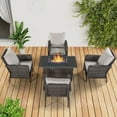 thumbnail image 1 of Brafab 5 Pcs Outdoor Patio Furniture Set with22.8 High Back and 44" Gas Fire Pit Table, PE Wicker Patio Conversation Sets Cushioned Seat Couch Outdoor Sectional Chair Sofa Set for Yard Garden Porch, 1 of 8