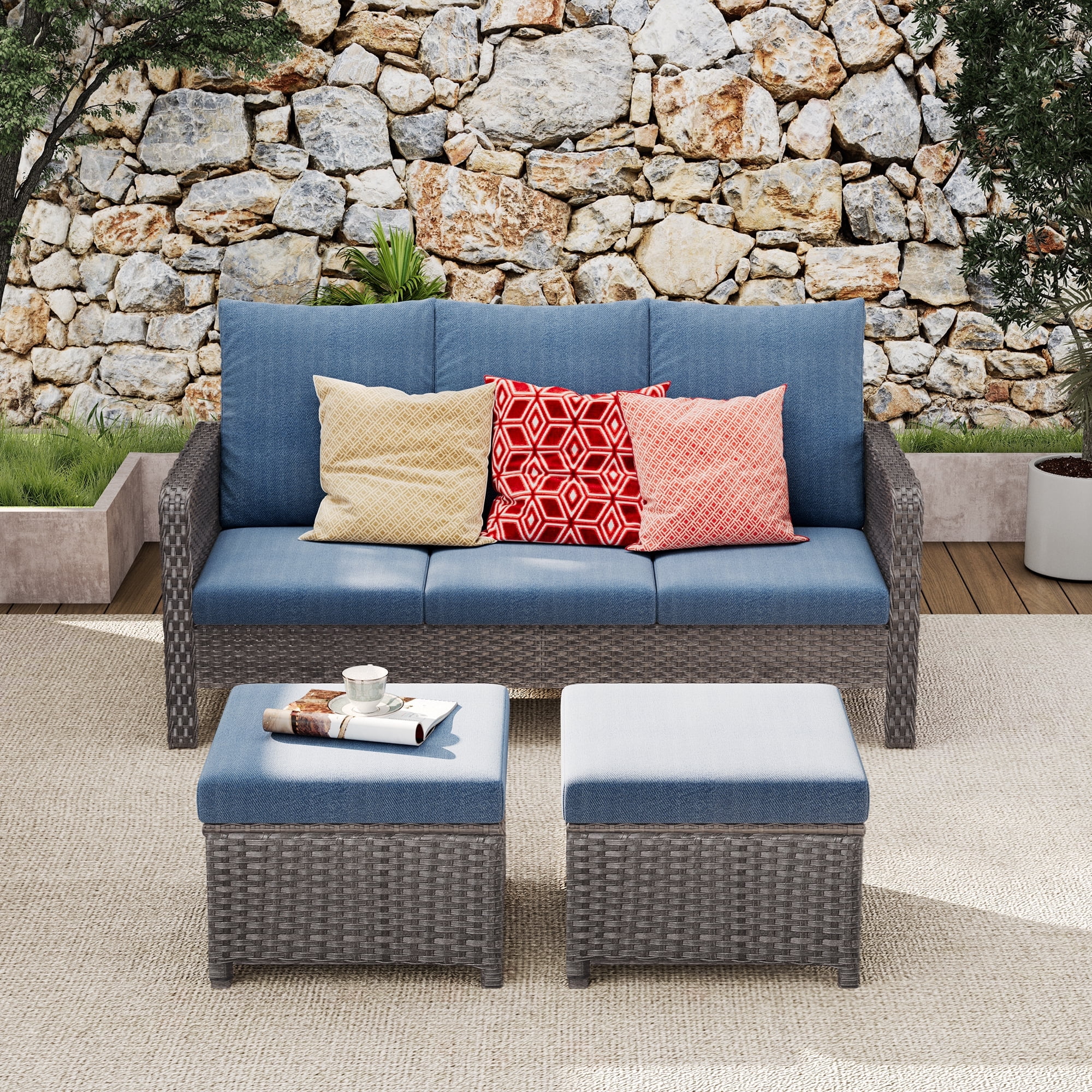 Brafab Patio Rattan Conversation Set Outdoor Furniture Set w/ Meige ...