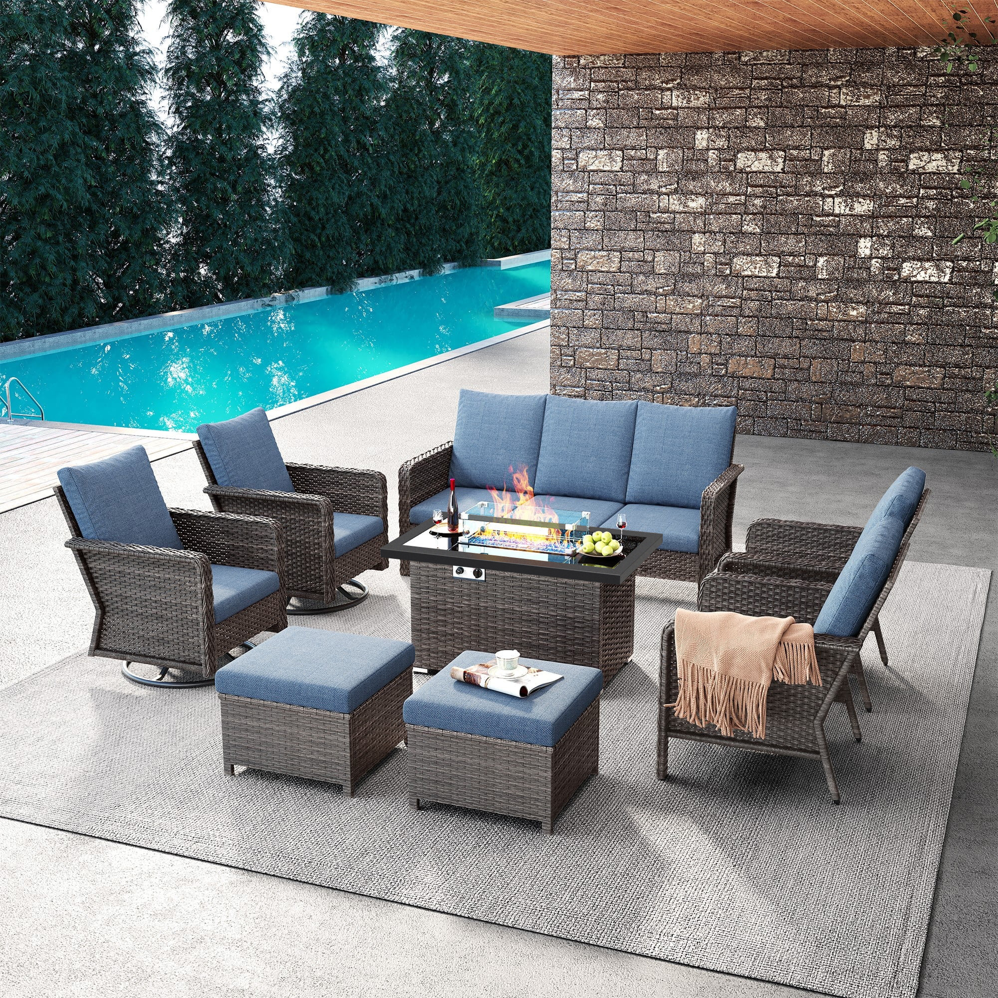 Brafab Patio Furniture Sets with Swivel Chairs and Fire Pit Table ...