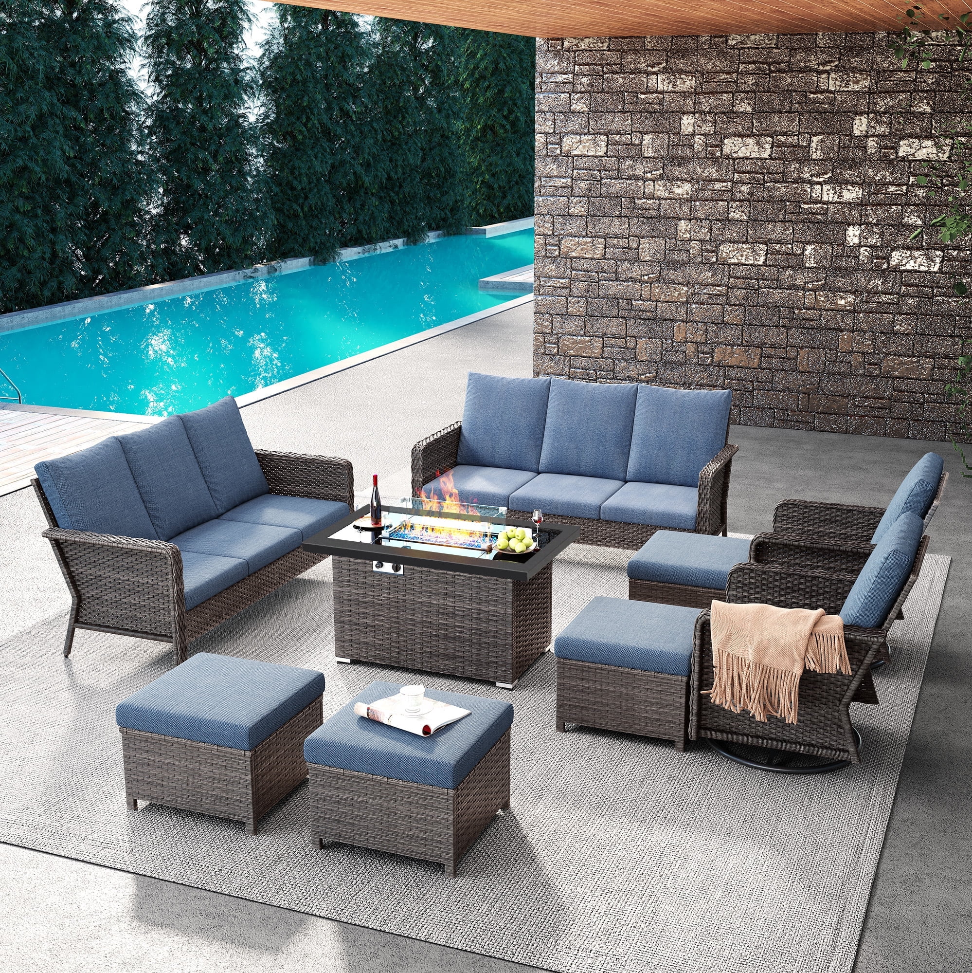Brafab Patio Furniture Sets with Swivel Chairs and Fire Pit Table ...