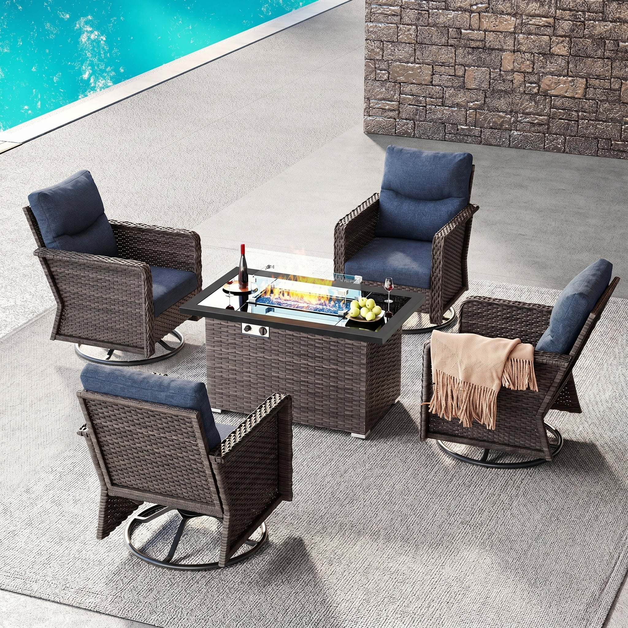 Brafab Patio Furniture Sets with Swivel Chairs and Fire Pit Table ...
